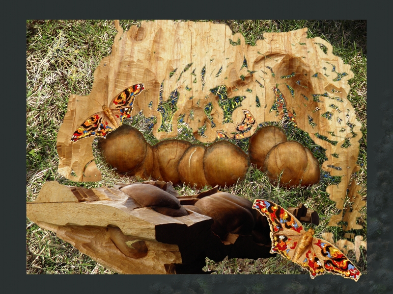 wood sculpture digital art collage