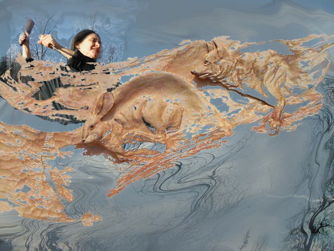 wood sculpture digital art collage